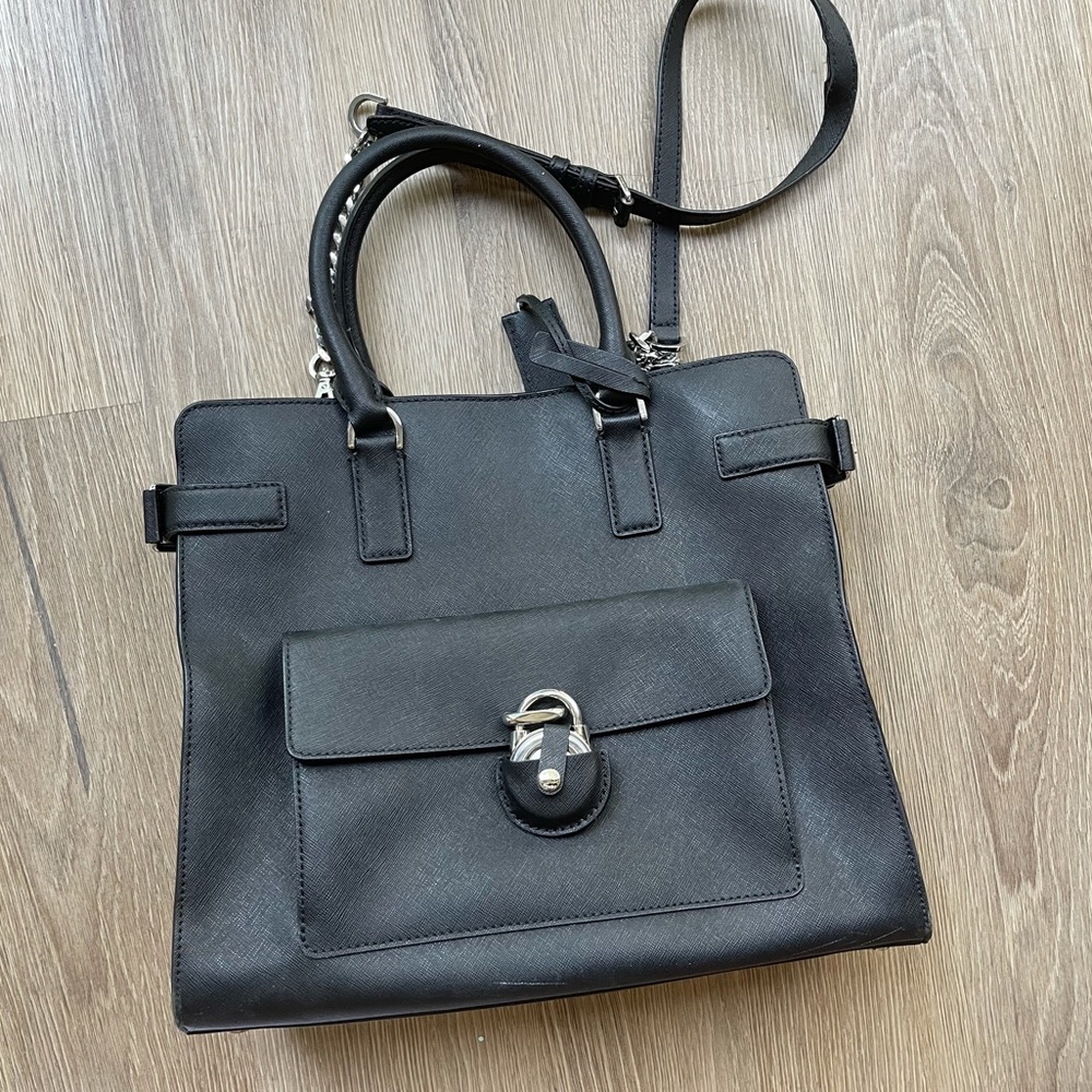 Michael Kors Black Leather Tote with Front Lock